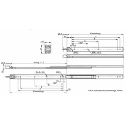 Auszugschienen DZ 2731 CL, Breite 19,1 mm, bis 30 kg, Vollauszug, Technische Zeichnung