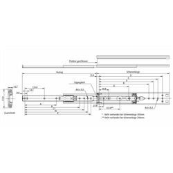 Auszugschienensatz DS 3557 Schienenlänge 508mm rostfreier Stahl 1.4301, Technische Zeichnung