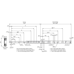 Auszugschienensatz DZ 3832 EC-D Schienenlänge 450mm hell verzinkt, Technische Zeichnung