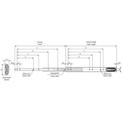 Auszugschienensatz DS 5321 EC Schienenlänge 450mm rostfreier Stahl 1.4301, Technische Zeichnung