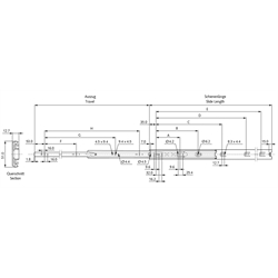 Auszugschienen DZ 3932, Breite 12,7 mm, bis 68 kg, Vollauszug, Technische Zeichnung