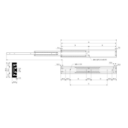 Auszugschienen DA 4160, Breite 26,5 mm, bis 300 kg, Vollauszug, Technische Zeichnung