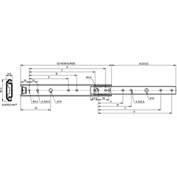 Auszugschienensatz DS 2028 Schienenlänge 700mm Edelstahl, Technische Zeichnung