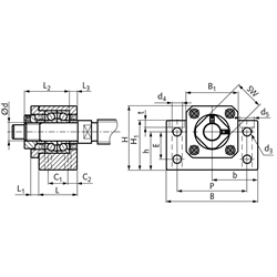 Stehlagereinheit BK 12 Bohrung 12mm Gehäuse aus Stahl brüniert, Technische Zeichnung