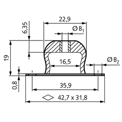 Metall-Gummi-Schwingungsdämpfer MBM Bohrung B1 = 6,5mm Farbmakierung blau, Technische Zeichnung