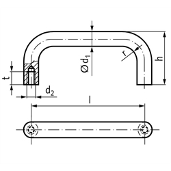 Bügelgriff 426 Länge 300mm Durchmesser 28mm Aluminium kunststoffbeschichtet schwarz matt, Technische Zeichnung