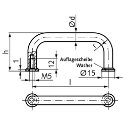 Bügelgriff 425 Länge 100mm Edelstahl 1.4305 , Technische Zeichnung