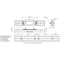 Linearführungen DA 0115 RC mit Kugelumlaufwagen, Schienenbreite 40 mm, Technische Zeichnung