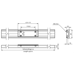 Linearführungen DA 0116 RC mit Kugelumlaufwagen, Schienenbreite 65 mm, Technische Zeichnung