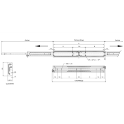 Auszugschienensatz DA 4165 Schienenlänge 900mm Aluminium, Technische Zeichnung