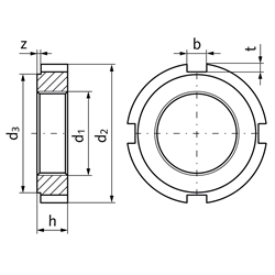 Nutmutter DIN 1804 Form W M45x1,5 brüniert, Technische Zeichnung