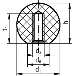 Kugelknöpfe DIN 319 PF Form C, aus Kunststoff, mit Innengewinde, Technische Zeichnung