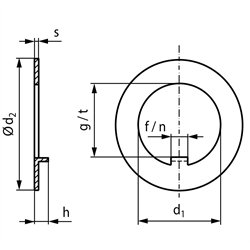 Sicherungsblech DIN 462 Innen-ø 70mm Stahl blank, Technische Zeichnung