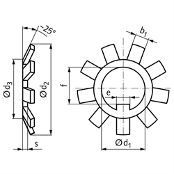 Sicherungsblech DIN 5406 MB15 verzinkt Innendurchmesser 75mm, Technische Zeichnung