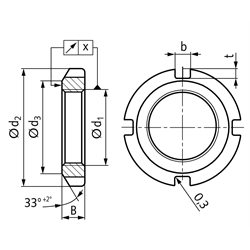 Nutmutter DIN 70852 M80x1,5 Edelstahl 1.4301, Technische Zeichnung