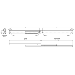 Auszugschienensatz DS 2330 DL Schienenlänge 150mm Edelstahl, Technische Zeichnung