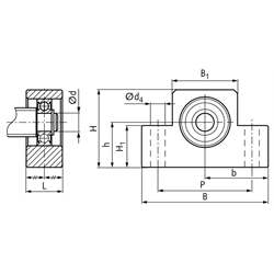 Stehlagereinheit EF 12 Bohrung 10mm Gehäuse aus Stahl vernickelt, Technische Zeichnung