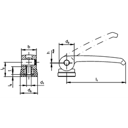 Exzenterspanner 927 mit Innengewinde Form B, Technische Zeichnung