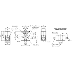 Schneckengetriebe KES 30 Ausführung A Achsabstand 30mm Übersetzung 5:1 Abtrieb Hohlwelle 14mm, Technische Zeichnung