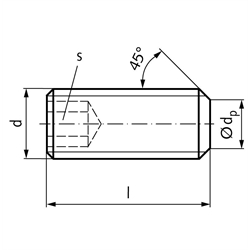 Gewindestift ISO 4026 (ex DIN 913) mit Innensechskant und Kegelstumpf Edelstahl A2 21H M6 x 10mm, Technische Zeichnung