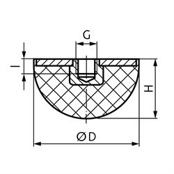 Gummi-Metallpuffer KPR Ausf. I ø 50mm Innengewinde M10, Technische Zeichnung