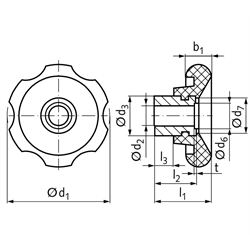 Handräder 527.1 mit Umfangsnuten, aus Kunststoff, Technische Zeichnung