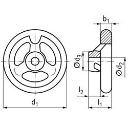 Speichen-Handräder DIN 950 aus Aluminium, Technische Zeichnung