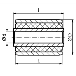 Buchse PHO-P Innendurchmesser 10mm Außendurchmesser 25mm Länge innere Buchse 24mm Länge äußere Buchse 20mm eingepresste Variante, Technische Zeichnung