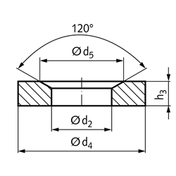 Kegelpfanne DIN 6319 Form G Innen-Ø 19mm Außen-Ø 44mm für Bolzen- Ø 16 Stahl gehärtet, Technische Zeichnung