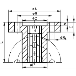 Keilnaben mit Flansch - DIN ISO 14, Edelstahl, Technische Zeichnung