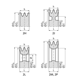 Keilriemenscheiben aus Aluminium-Guss, Profil B, SPB und XPB (17), 2-rillig, Technische Zeichnung