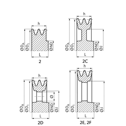 Keilriemenscheiben aus Aluminium-Guss, Profil Z, SPZ und XPZ (10), 2-rillig, Technische Zeichnung