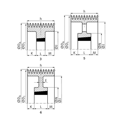 Keilriemenscheiben für Taper-Spannbuchsen, Profil C, SPC und XPC (22), 10-rillig, Technische Zeichnung