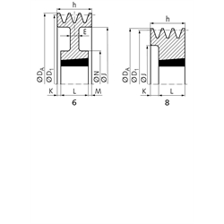 Keilriemenscheiben für Taper-Spannbuchsen, Profil Z, SPZ und XPZ (10), 3-rillig, Technische Zeichnung