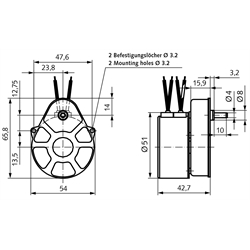 Stirnrad-Kleingetriebemotoren CRO Ausf. A, 230 V, bis 0,5 Nm, Technische Zeichnung