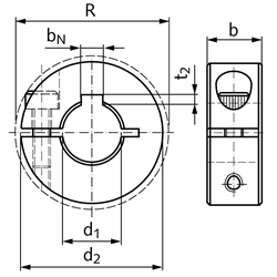 Geschlitzter Klemmring aus Stahl C45 brüniert Bohrung 15mm mit Schraube DIN 912 12.9 Ausf. N, Technische Zeichnung