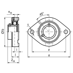 Kugel-Flanschlager SBFW (UBFW, Grauguss), Technische Zeichnung