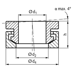 Kugelscheiben-Kegelpfannen-Kombination Innen-Ø 6,4mm Außen-Ø 13mm für Bolzen- Ø 6mm Stahl gehärtet vergütet, Technische Zeichnung