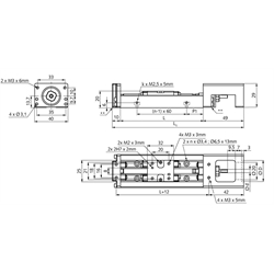 Kompaktlinearachse GKS2040-30-12N-P2 Steigung 2mm Hub 30mm Gesamtlänge 159mm, Technische Zeichnung