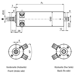 Linearantriebe MM 80, Außen-Ø 80 mm, 1x 230V AC oder 3x 400V AC, Technische Zeichnung