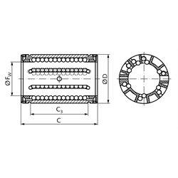 Linearkugellager KB-3 ISO-Reihe 3, rostfrei, mit Doppellippen- Dichtungen, Premium, Technische Zeichnung