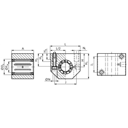 Linearkugellager- Einheiten KG-3 ISO-Reihe 3  geschlossen Premium, Technische Zeichnung