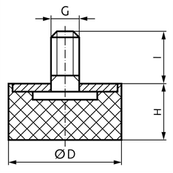 Gummi-Metall-Anschlagpuffer MGS Durchmesser 30mm Höhe 15mm Gewinde M8 x 23mm Edelstahl 1.4301, Technische Zeichnung