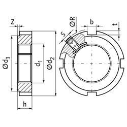 Nutmuttern MN 1804K mit integrierter Sicherung, Stahl brüniert, Technische Zeichnung