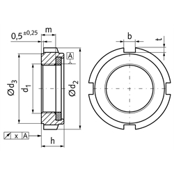 Nutmutter GUK 17 selbstsichernd Gewinde M85 x 2 Material Stahl verzinkt mit eingelegtem Klemmteil aus Polyamid, Technische Zeichnung