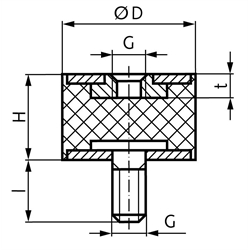 Metall-Gummipuffer MGA Durchmesser 60mm Höhe 40mm Gewinde M 12x33 , Technische Zeichnung