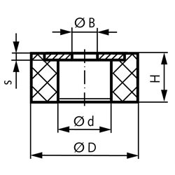 Metall-Gummipuffer MGH rostfrei Durchmesser 50mm Höhe 30mm Bohrung 13mm (für Gewinde M12), Technische Zeichnung
