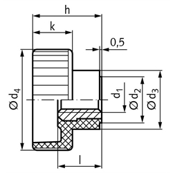 Rändelhohlmuttern 420, Kunststoff mit Edelstahlbuchse, Technische Zeichnung