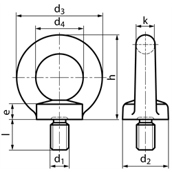 Ringschrauben, Edelstahl rostfrei, gegossen, Technische Zeichnung