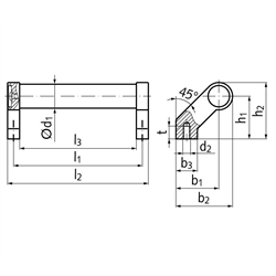 Rohrgriff 333 Länge 250 mm Material Aluminium schwarz kunststoffbeschichtet , Technische Zeichnung